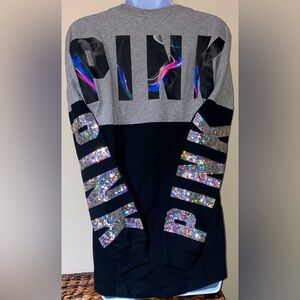 Victoria’s Secret Pink bling tee sequin holographic PINK logo long sleeve top